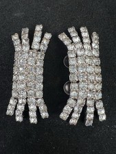 VTG 60's Musi Rhinestone Shoe Clips Pair U.S. Pat. Multifaceted Sparkly 2 1/4"
