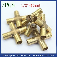 Brass 1/2"(12mm) 4-Way Cross Hose Barb Fitting 7 PCS Leakproof Gas Fuel Water