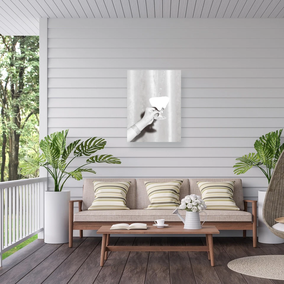 Arte en lienzo al aire libre - Pictufy Studio III 'Manos vaso de bebida blanco y negro' con... Foto 4 de 4