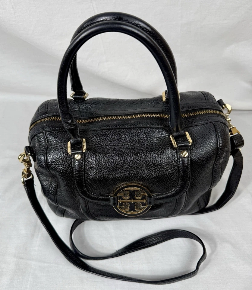 😎😎😎TORY BURCH Black Amanda Pebbled Ltr Crossbody Dbl Handles Satchel Handbag - Image 3 of 4