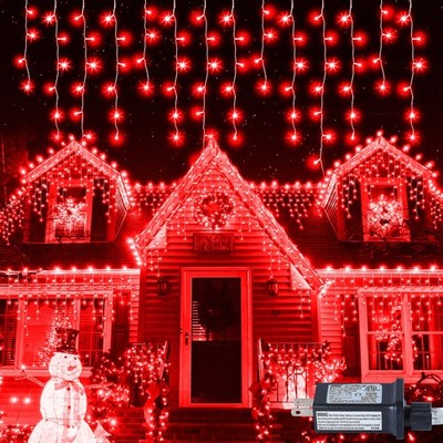 300L LED Icicle Lights, Red Window Curtain Lights,8 Modes with 30V Plug in fo