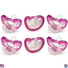 RaZbaby Jollypop Pacifiers 6 Pack - Pink, 3 Months+, USA-Made, Orthodontic,