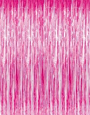 Hot Pink Metallic Tinsel Foil Fringe Curtains 2-Pack 6.4x8.2ft Party Backdrop