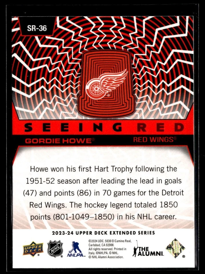 2023-24 Upper Deck Extended Series Seeing Red #SR-36 Gordie Howe - Image 2 of 2