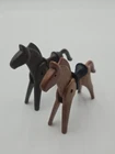 Vintage Playmobil Horse Lot of 2 Brown & Black Horses w/ Saddles ©1976 Geobra