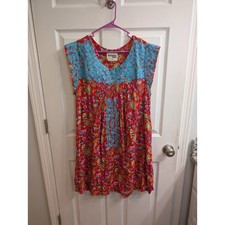 Savanna Jane Floral Paisley Embroidered Boho Mini Shift Dress Lined - Size XL