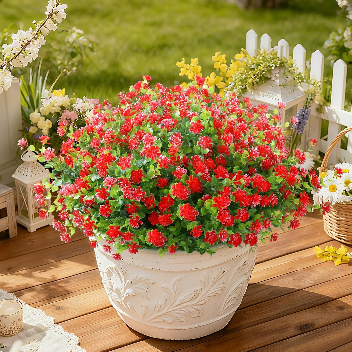 SITUMEIZI 8 Bundles Red Artificial Flowers 14.1 inches (36cm) per