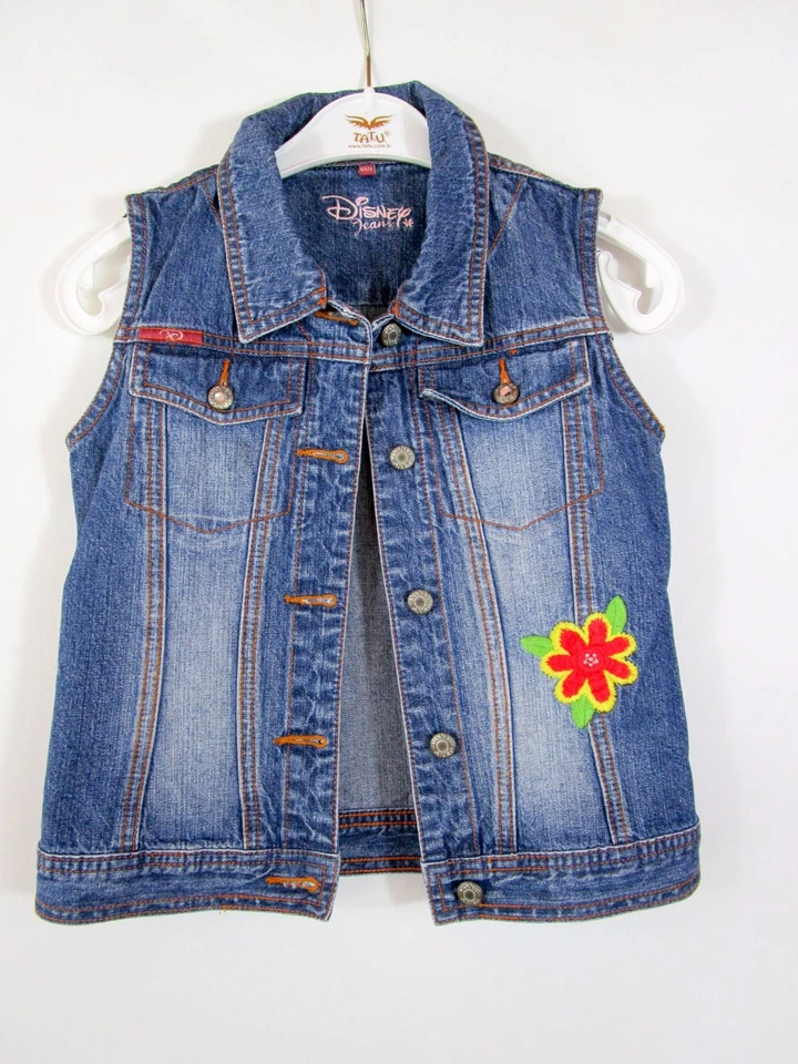 DISNEY Girls Denim Embellish Embroidery Sleeveless Jacket Gilet age 6 yrs BC22 - Image 2 of 4