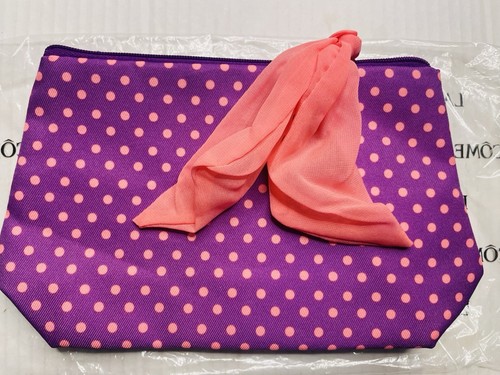 Lancôme Paris Makeup Bag Purple And pink Polka Dots Zipper - Picture 3 of 6