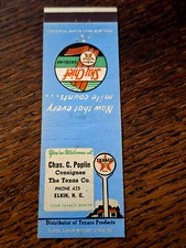 Vintage Matchbook: Chas. C. Poplin Texaco Gas Service Station, Elkin, NC