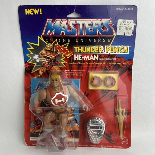 Vtg 1984 Masters Of The Universe Thunder Punch He-Man Deluxe Figure Set on Card
