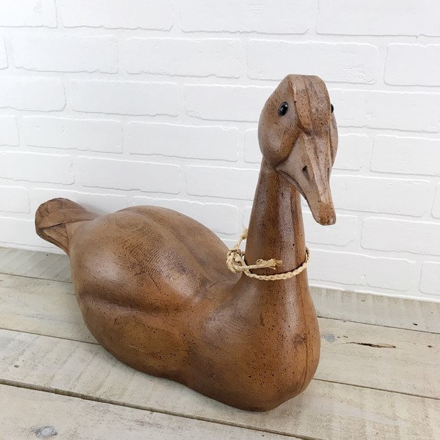 VINTAGE Goose Decoy Decor Large 22" Distressed Wood RESIN Marked