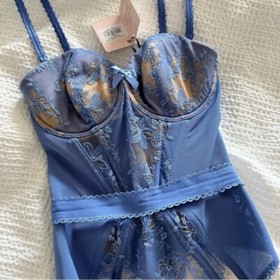 NWT Agent Provocateur Florella Corset Bodysuit Cornflower Size 32D