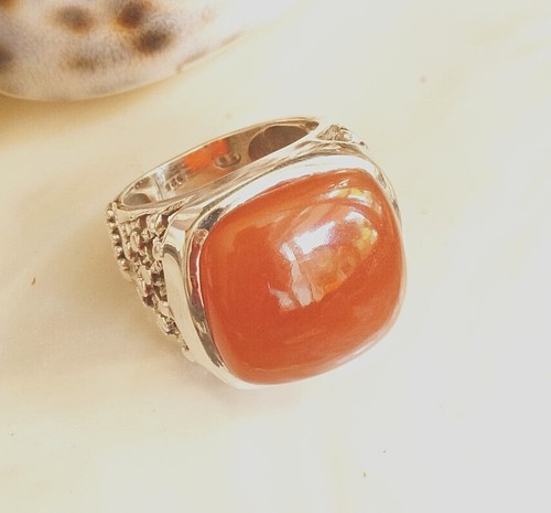 Vintage Design Ring 925er Silber 57 58 Karneol Orange Stein Siegelring Muster - Bild 5 von 10