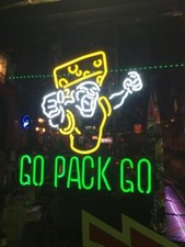 Green Bay Packers Go Pack Go Cheesehead 20x16 Neon Light Sign Lamp Beer Bar