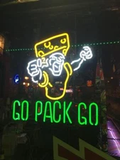 Green Bay Packers Go Pack Go Cheesehead 20"x16" Neon Light Sign Lamp Beer Bar