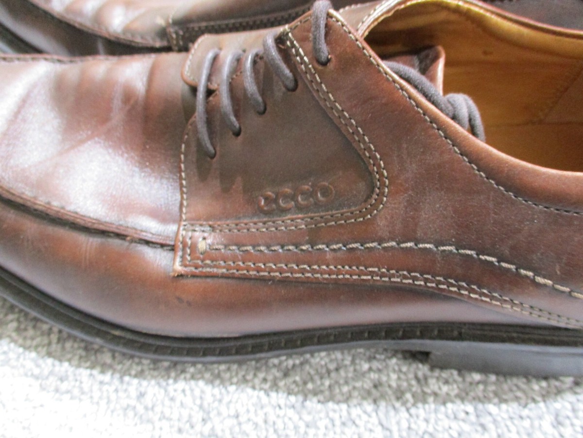 Ecco Shoes Mens Size 46 Brown Leather Lace Up Dress Shoes US 