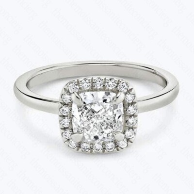 2.1 TCW Cushion Moissanit vier Krappen Halo Verlobungsring 14K Weißgold vergoldet
