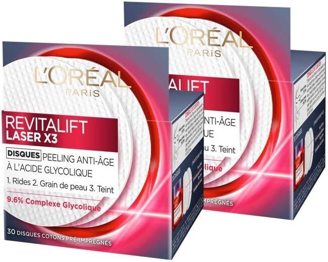 Disques Peeling L'Oréal Revitalift Laser x3 à l'Acide Glycolique Lot de 2