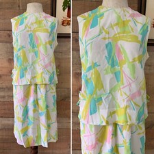 Vintage 1960s Mod Pastel Two Piece Skirt Top Set Size Small