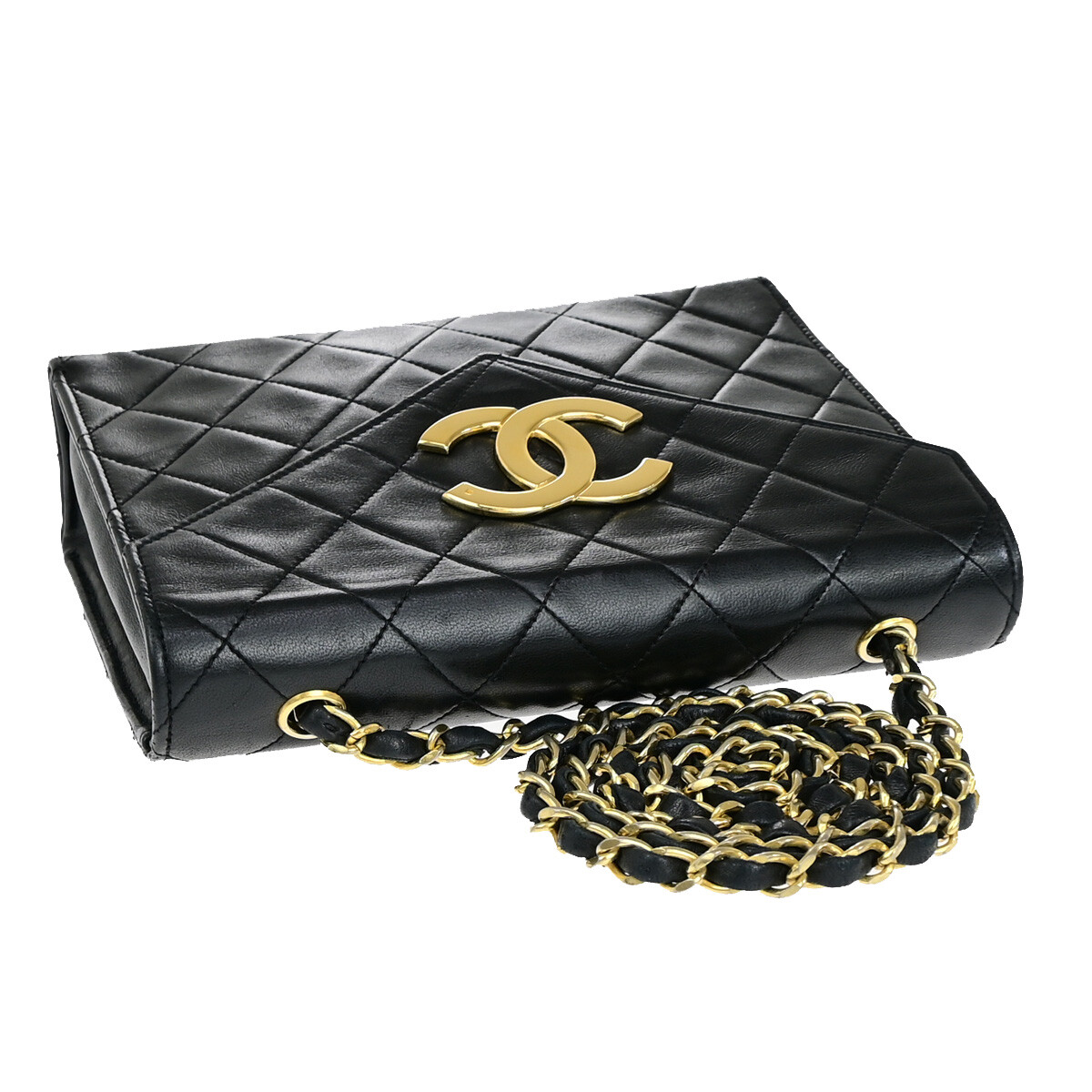 CHANEL CC Mini Matelasse Chain Shoulder Bag Leather Black GHW