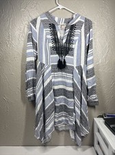 Knox Rose Boho Handkerchief Dress Flowy Blue Stripe Embroidered Size Small