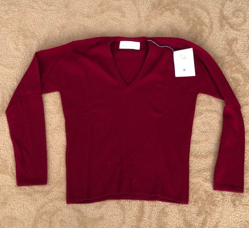 Ballantyne Scotland Womens Cashmere Red V-Neck Sweater Size 2 NEW WITH TAGS - Picture 2 of 10