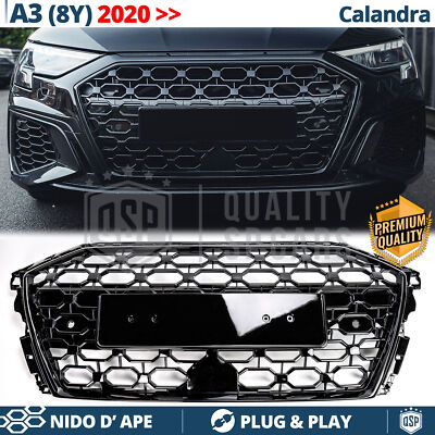 Griglia Calandra A Nido D'Ape Per Audi A3 8P Restyling (2008-2013) - Nero Opaco, Senza Logo, Con 2 Portatarga E Portalogo - 2