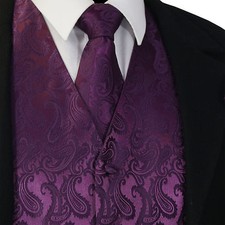 Deep Dark Purple Paisley Tuxedo Dress Vest Waistcoat  Neck tie Wedding 20-FF