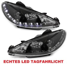 Scheinwerfer mit echtem Tagfahrlicht für Peugeot 206 98-07 schwarz Dimmfunktion