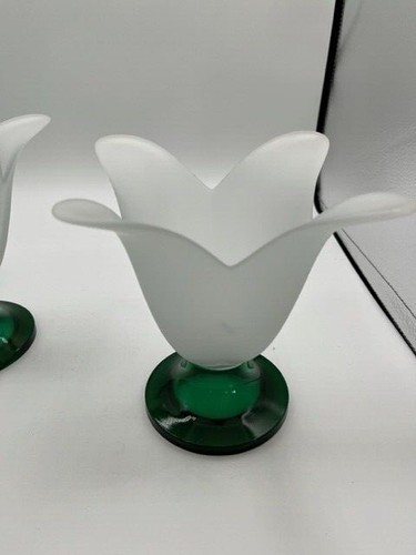 Set of 2 Studio Nova Tulip Shaped Frosted Glass Vase with Green Glass Pedestal - Picture 3 of 5