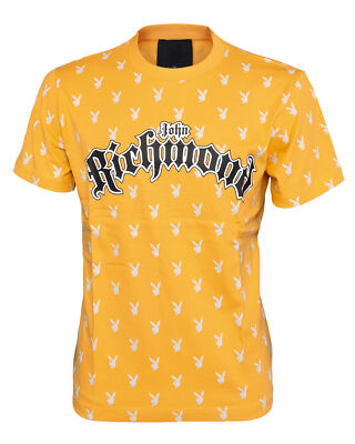 NWT JOHN RICHMOND x PLAYBOY special edition T-SHIRT allover logo orange S