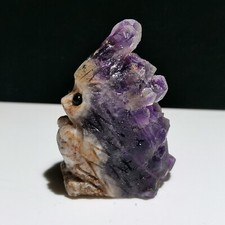 Natural Amethyst Cluster Quartz.Mineral Specimens.Hand-Carved Hedgehog Healing,N