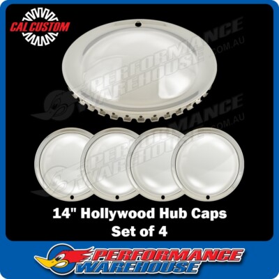 14 Inch Chrome Universal Hollywood Style Wheel Hub Moon Cap Cover Set of 4