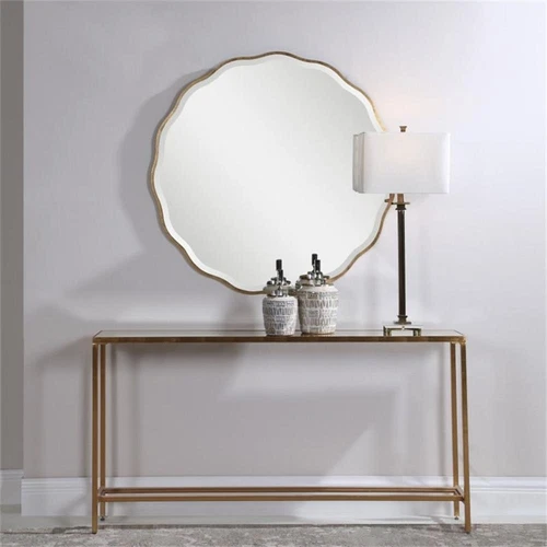 Uttermost Aneta Round MDF Wood and Glass Mirror in Aged Gold - Picture 6 of 8