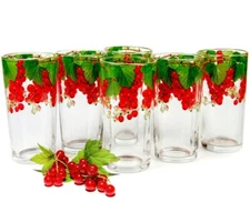 [SET OF 6] RED CURRANT BERRY GLASSES Juice Highball Drinking Glasses Set 8fl oz