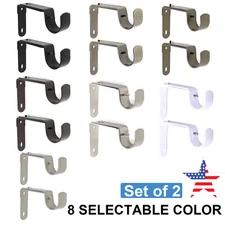 2Pcs Long Solid Zinc Curtain Rod Holders Bracket Fit to 1", 1-1/8" 1-1/4" Rod.