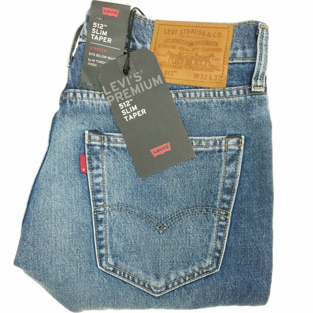 Levi's 512 Premium Selvedge Jeans Men's Slim Taper Fit Stretch Blue MSRP $128.00 | eBay