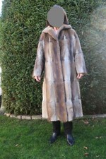 Pelzmantel mit Kapuze , Bisam Gr. M Echtfell langer Mantel