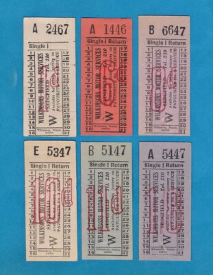 Wilkinsons Motor Services of Sedgefield - 6 Williamson Punch Bus Tickets ca. 1950er