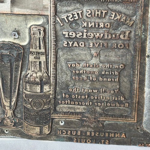 Vtg Budweiser Intaglio Printing Plate Advertisement Anheuser Busch - Bild 3 von 20