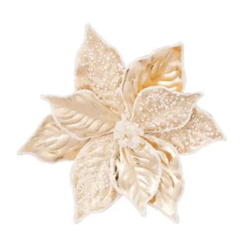 Champagne Gold Metallic Lines Poinsettia Clip On 30cm
