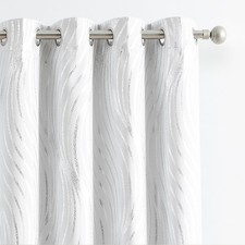 100 Blackout Curtains White and Silver Foil Pattern Curtains 63 Inches Long ...