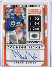 JABARI ZUNIGA NCAA Florida 2020 Panini Contenders Draft RC Auto #213 Card