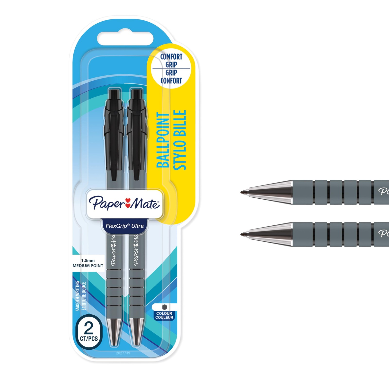 Paper Mate FlexGrip Ultra Retractable Ballpoint Pens | Medium Point (1.0mm) | Black | 2 Count - Image 3