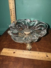 Vintage Glass  Crystal Brass Footed Ashtray Or Dish No. 5943 5.5 Inches Wide