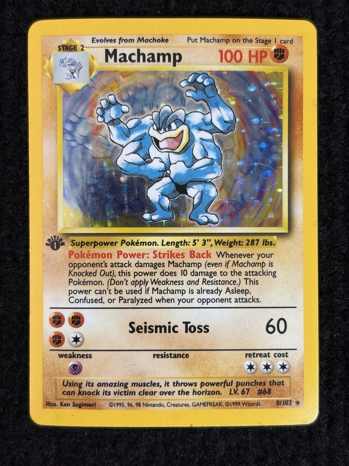 Machamp 008/102 Deck Exclusives 1st Ed Cosmo Holo Foil MP+ Pokemon Vintage WOTC