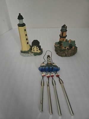 Lighthouse Ceramic Miniture Set 3 Pcs Including Wind Chime