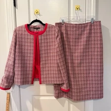 Preston & York Tweed Midi Skirt Suit Red Jacket Blazer