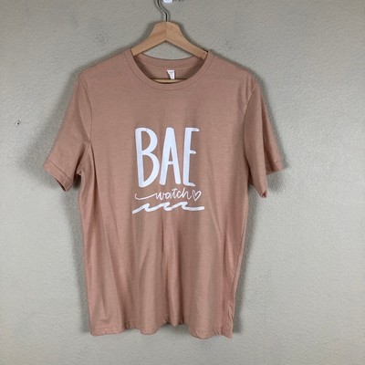 Bae Watch Shirt Womens Large Pink Spellout Cropped Casual Tee Pullover Casual